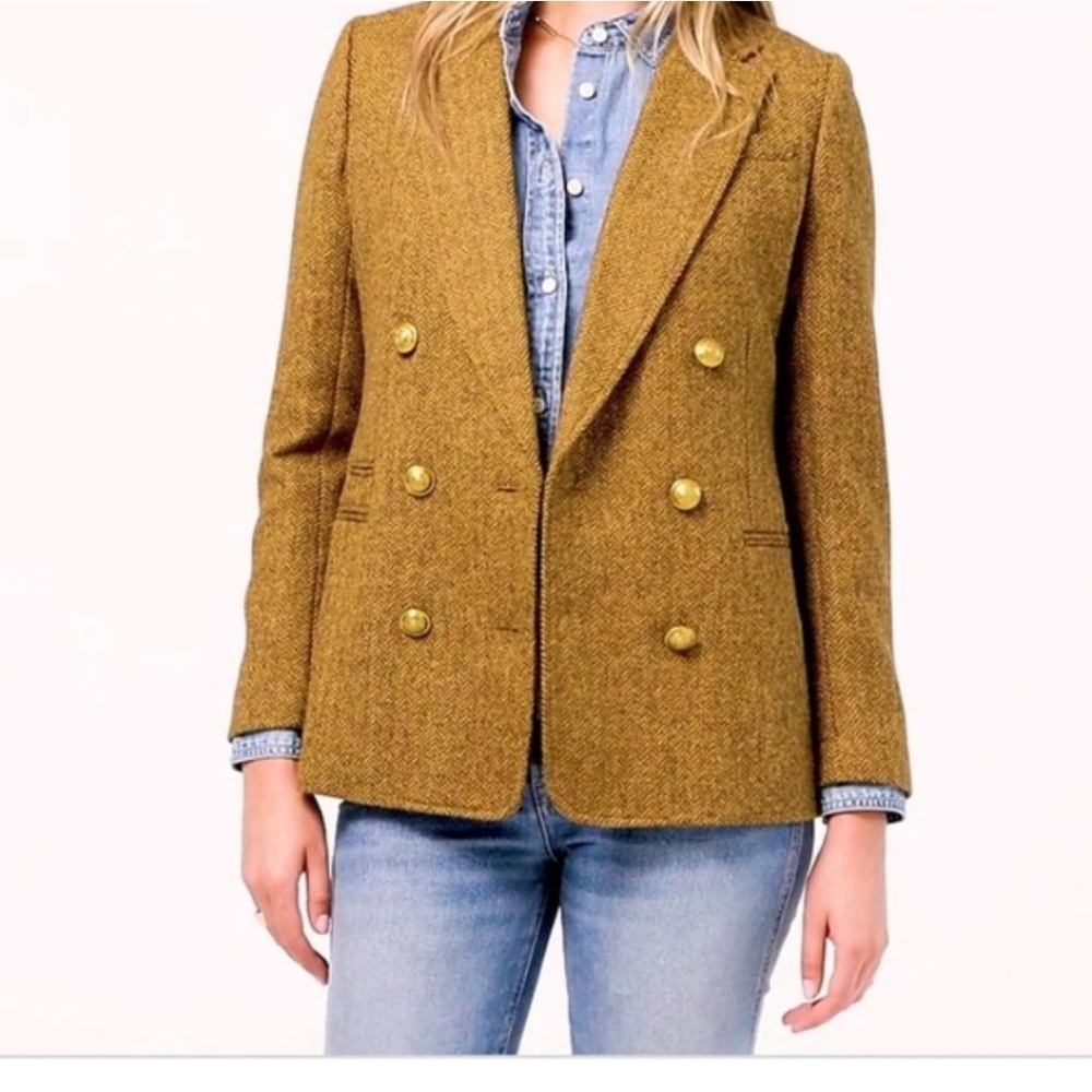 J. Crew Double-Breasted Blazer in Gold Herringbone English Wool - Picture 3 of 13